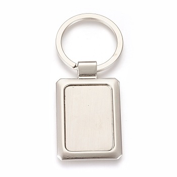 Zinc Alloy Cabochon Settings Keychain, with Iron Ring, Rectangle, Platinum, Tray: 22x32mm, 75mm, 49x29.5x3mm, 1pc/box