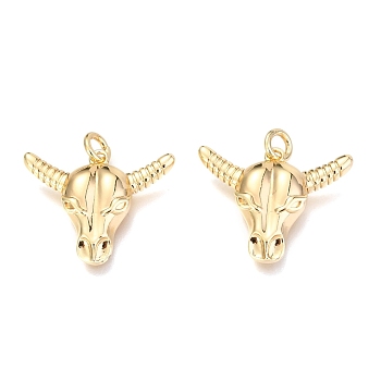 Brass Pendants, OX-Head, Real 18K Gold Plated, 18x22x4mm, Hole: 3mm