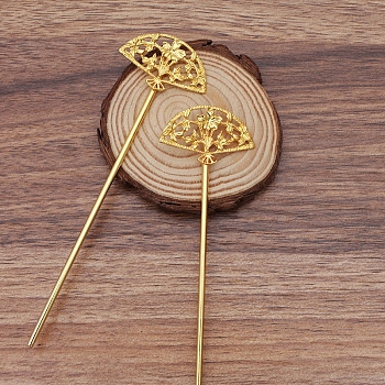 Alloy Hair Stick Findings, with Iron Pins, Fan, Golden, 134x36.5x5mm