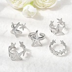 5Pcs 304 Stainless Steel Open Cuff Rings for Women, Starfish, Stainless Steel Color, Inner Diameter: 17.6~18mm(RJEW-K313-10P)