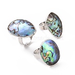 Platinum Plated Brass Abalone Shell/Paua ShellFinger Rings, Shell, 17mm(RJEW-E023-02)