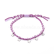 Adjustable Nylon Thread Braided Bead Bracelets, with 304 Stainless Steel Cross Charms, Stainless Steel Color, Lilac, Inner Diameter: 5/8~2-7/8 inch(1.7~7.4cm)(BJEW-JB06058-05)