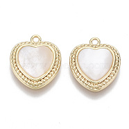 Natural Shell Charms, with Brass Findings, Heart, Real 18K Gold Plated, Nickel Free, Seashell Color, 14x12x3.5mm, Hole: 1.2mm(KK-S356-089-NF)