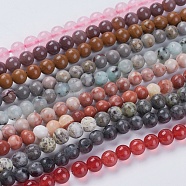 Natural Mixed Gemstone and Dyed Jade Beads Strands, Round, Mixed Color, 6mm, Hole: 1mm, about 60~65pcs/strand, 15.5 inch(G-G151-6mm-M2)