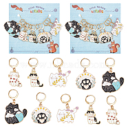Cat & Paw Print Alloy Enamel Pendant Stitch Markers, Crochet Leverback Hoop Charms, Locking Stitch Marker with Wine Glass Charm Ring, Mixed Color, 3.5~4.2cm, 5 style, 2pcs/style, 10pcs/set(HJEW-AB00352)