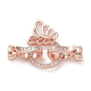 Rack Plating Brass Micro Pave Clear Cubic Zirconia Fold Over Butterfly Extension Clasps, Long-Lasting Plated, Cadmium Free & Lead Free, Rose Gold, 14x7.5x6mm, Hole: 4.5mm(KK-B078-11RG)
