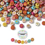 DIY Bracelet Making Kits, Including Heart & Letter Flat Round Acrylic Beads, Elastic Thread, Mixed Color, 550Pcs/bag(DIY-YW0008-34B)
