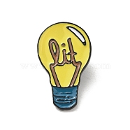 Cartoon Style Light Bulb Enamel Pins, Black Alloy Brooch for Backpack Clothes, Yellow, 24x15x2mm(JEWB-H016-01EB-02)