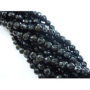 Synthetic Black Stone Beads Strands, Dyed, Faceted Round, Black, about 4mm in diameter, hole: 0.8mm(X-G-GSFR4mm-C044)