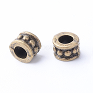 Tibetan Style Alloy Spacer Beads, Column, Cadmium Free & Nickel Free & Lead Free, Antique Bronze, 6x4.5mm, Hole: 3mm(X-TIBE-Q063-86AB-NR)