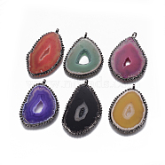Natural Agate Big Pendants, with Brass Findings, Dyed & Heated, Nuggets, Mixed Color, 72~85x48~56x5~7mm, Hole: 7~8mm(G-L509-38B)