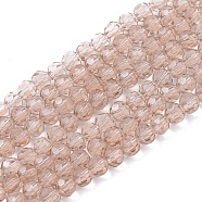 Transparent Glass Bead Strands, Faceted, Flat Round, PapayaWhip, 4~5x3~4mm, Hole: 0.5mm, about 95pcs/strand, 13.70 inch(34.8cm)(GLAA-R136-4mm-15)