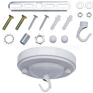 Iron Light Fixture Ceiling Canopy Kits, with Screws, Hanger Hooks & Plastic Findings, Flat Round, White, 104x26mm, Hole: 6mm & 12mm(FIND-WH0110-616A)