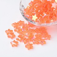Eco-Friendly Transparent Acrylic Beads, Star, Orange, AB Color, about 10mm in diameter, 4mm thick, hole:1.5mm(X-PL556-4)