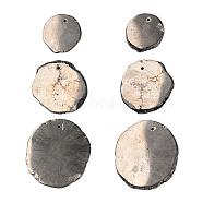 Natural Pyrite Gemstone Pendants, Flat Round, 24~40.5x22~36x3~3.5mm, Hole: 1mm(G-G909-02)