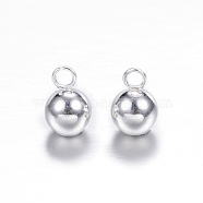 304 Stainless Steel Sphere Charms, Round Ball, Silver Color Plated, 9x6mm, Hole: 2mm(STAS-G085-18S)