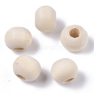 Unfinished Natural Wood European Beads, Lager Hole Beads, Round, Floral White, 10x7.5mm, Hole: 4mm(WOOD-Q041-04F)