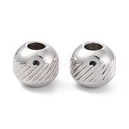 201 Stainless Steel Beads, Round with Twill, Stainless Steel Color, 8x7mm, Hole: 2.5mm(STAS-G133-02P)