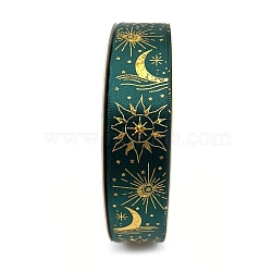 48 Yards Gold Stamping Polyester Ribbon, Moon Sun Printed Ribbon for Gift Wrapping, Party Decorations, Green, 1 inch(25mm)(PW-WG89681-02)