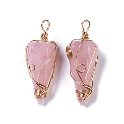 Natural Rose Quartz Copper Wire Wrapped Big Pendants, Faceted Cone Charms, Rose Gold, 50~50.5x16.5x18~19mm, Hole: 8x3.5~4mm
(G-B073-02RG-06)