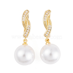 Rack Plating Brass Clear Cubic Zirconia ABS Pearl Earrings, Cadmium Free & Lead Free, Long-Lasting Plated, Round, Hoop Earrings, Real 18K Gold Plated, 31x5mm(EJEW-S219-15G-04)