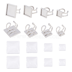 DIY Square Blank Dome Cuff Ring Making Kit, Including 201 Stainless Steel Pad Ring Settings, Glass Cabochons, Stainless Steel Color, 20Pcs/box(STAS-UN0039-94)