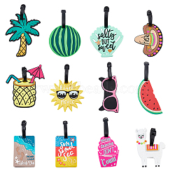 12Pcs 12 Style PVC Luggage Tag, Travel ID Labels, Suitcase Name Tags, Beach Theme, Coconut Tree/Hat/Glasses Shapes, Mixed Color, 123~185mm, 1pc/style(AJEW-FH0003-43)