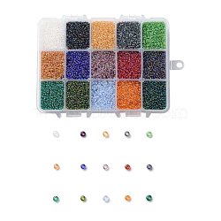 375G 15 Colors 12/0 Grade A Round Glass Seed Beads, Transparent Colours Rainbow, Mixed Color, 2x1.5mm, Hole: 0.9mm, 25g/color, about 25000pcs/box(SEED-JP0011-01-2mm)