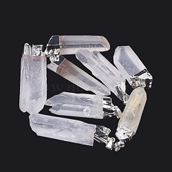 Natural Quartz Crystal Pointed Pendants, with Iron Findings, Plated Platinum, Nuggets, 38~60x14~20x9~13mm, Hole: 7x3mm(X-G-S299-42)