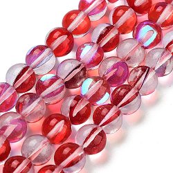 Transparent Glass Beads, Round, Glow in the Dark Beads, Red, 8mm, Hole: 1mm, about 45pcs/strand, 13.98''(35.5cm)(GLAA-B022-8mm-04)