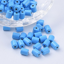 Spray Painted Alloy Beads, Column, Sky Blue, 6x5mm, Hole: 1.2mm(PALLOY-G268-N02-049)