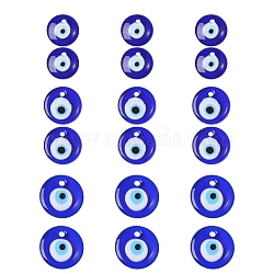 Glass Pendants, Flat Round with Evil Eyes, Blue, 25~34.5x6~8mm, 18pcs/box(GGLA-SZ0001-02)