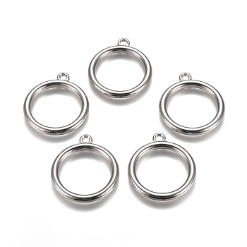 CCB Plastic Pendants, Round Ring Shape, Platinum, 34x30x3.5mm, Hole: 2.5mm