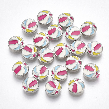 Alloy Enamel Cabochons, Fit Floating Locket Charms, Basketball, Colorful, Platinum, 7x2.5mm
