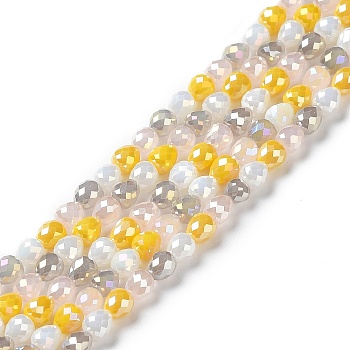 Electroplated Glass Beads Strands, Faceted Teardrop, Gold, 4.5~5x4mm, Hole: 0.8mm, about 100pcs/strand, 18.31~18.70''(46.5~47.5cm)