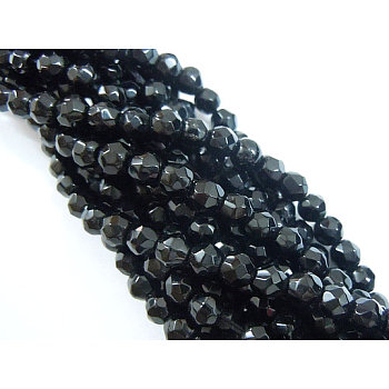 Synthetic Black Stone Beads Strands, Dyed, Faceted Round, Black, about 4mm in diameter, hole: 0.8mm