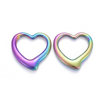 Ion Plating(IP) 304 Stainless Steel Linking Rings, Heart, Rainbow Color, 24x24x4mm