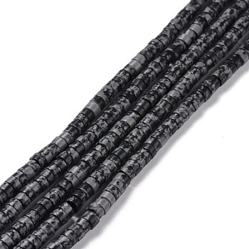 Natural Snowflake Obsidian Beads Strands, Flat Round, 4x2mm, Hole: 1mm, about 169pcs/strand, 14.96''(38cm)