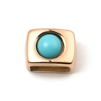 Ion Plating(IP) 304 Stainless Steel Slide Charms, with Synthetic Turquoise, Rectangle, Rose Gold, 7x10x7.5mm, Hole: 7.5x3.5mm