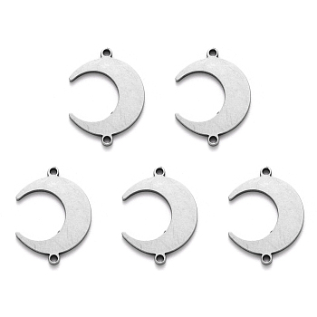 201 Stainless Steel Links Connector, Laser Cut, Moon, Stainless Steel Color, 18.5x14x1mm, Hole: 1mm