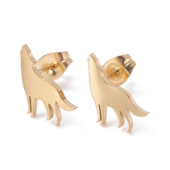 Wolf 304 Stainless Steel Stud Earrings for Women, Golden, 11x11mm, Pin: 0.7mm