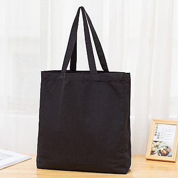 Canvas Women's Tote Bags, with Handle, Shoulder Bags for Shopping, Rectangle, Black, 35x40x10cm