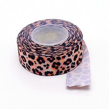 Polyester Ribbon, Leopard Print Theme Pattern, for Gift Wrapping, Floral Bows Crafts Decoration, Coral, 1 inch(25mm), about 10yards/roll