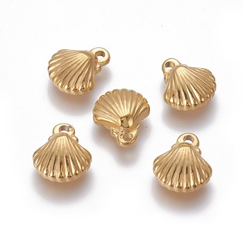 304 Stainless Steel Charms, Shell, Golden, 12.5~12.7x10.7~11x4.2~4.5mm, Hole: 1.6~1.8mm