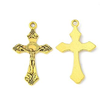 Tibetan Style Pendants, For Easter, Lead Free and Cadmium Free, Crucifix Cross Pendant, Antique Golden, 33.5x20.5x2.5mm, Hole: 2mm