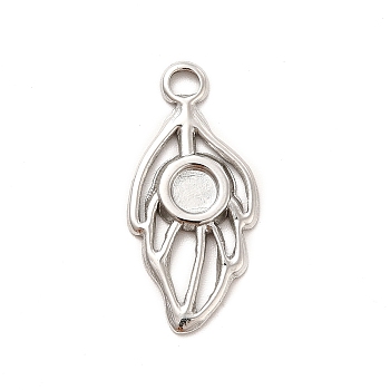 304 Stainless Steel Pendant Cabochon Settings, Leaf, Stainless Steel Color, Tray: 4mm, 25x12x1.5mm, Hole: 2.5mm