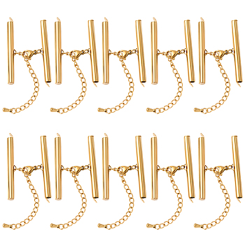 10 Sets Stainless Steel Curb Chain Extender, with Lobster Claw Clasps, Real 18K Gold Plated, 68x40mm & 17x40mm