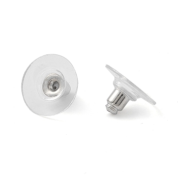 Brass Bullet Clutch Earring Backs, with Plastic Pads, Ear Nuts, Nickel Free, Platinum, 12x7mm