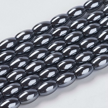 Non-magnetic Synthetic Hematite Beads Strands, Oval, Black, Size: about 5mm in diameter, 8mm long, hole: 1mm, about 45pcs/strand