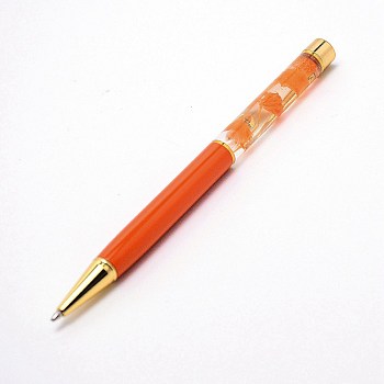 Alloy Dried Flower Tube Floating Ball Pens, for Office Supplies, Orange, 140x13x9.5mm